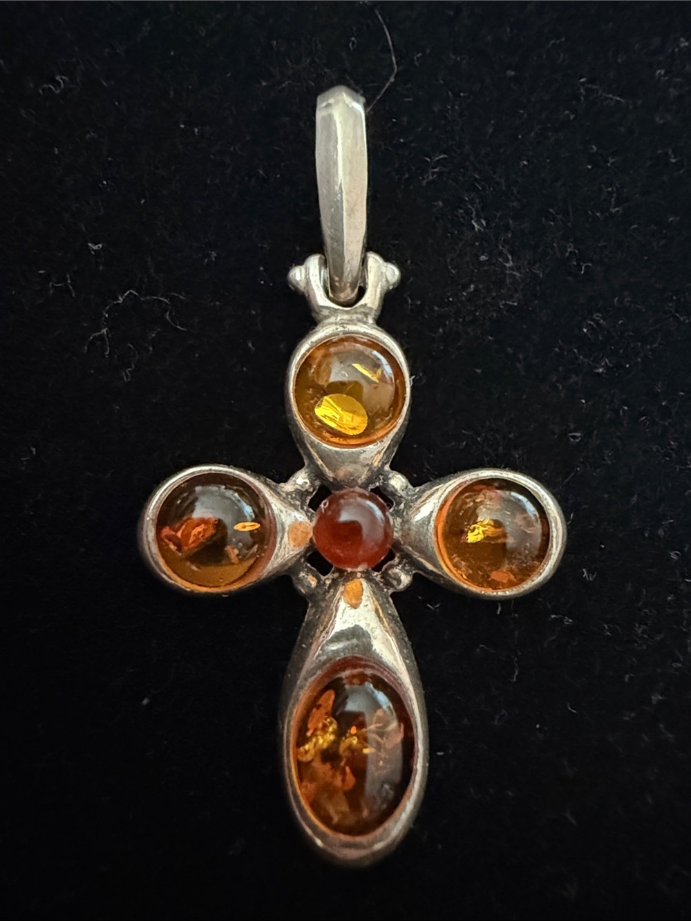 Vintage 925 sterling silver cross pendant with natural Baltic Amber gemstones